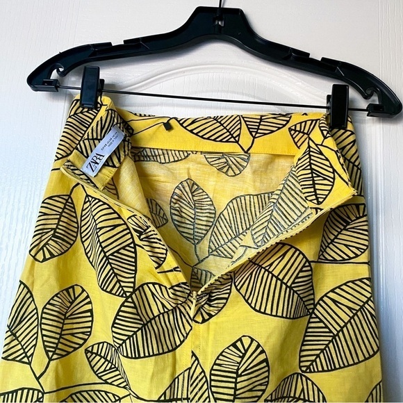 Zara Printed Linen Blend Leaf Midi Skirt Yellow Black XS NWT - Picture 5 of 10